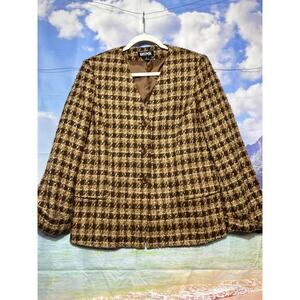 Women's Kasper Tweed Brown Suit Lined Jacket Size Small Excellent Condition